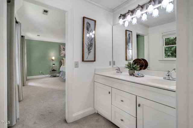 12 Gatesway Ct, Durham, NC 27707 - bathroom with double vanity, ornamental molding, and ensuite bath