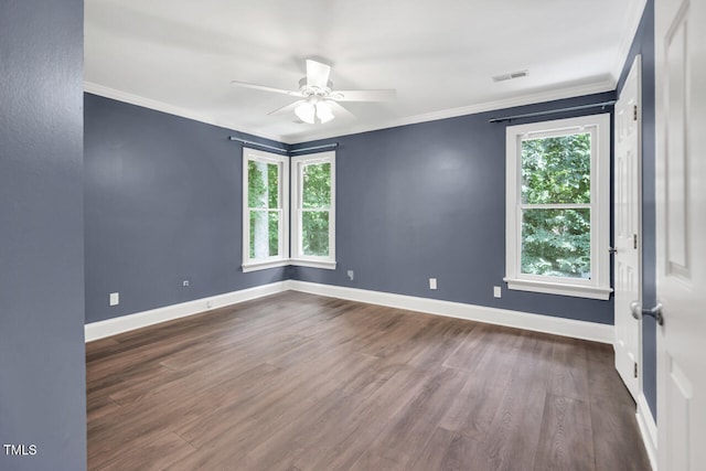 12 Gatesway Ct, Durham, NC 27707 - spare room featuring dark wood-style flooring, a ceiling fan, and ornamental molding