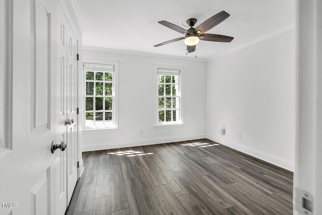 12 Gatesway Ct, Durham, NC 27707 - empty room with ornamental molding, ceiling fan, and dark wood-style floors