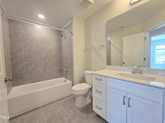 2203 Lambert Rd Unit 67, Cary, NC 27519 - bathroom with vanity, shower / tub combination, toilet, tile patterned flooring, and recessed lighting