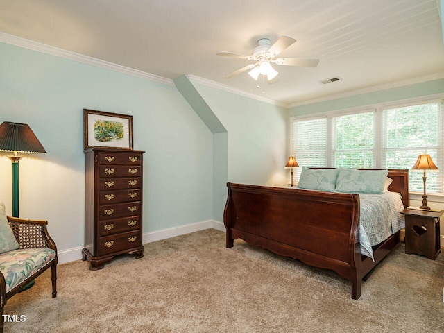 8504 Carlton Oaks Dr, Wake Forest, NC 27587 - bedroom featuring crown molding, light carpet, multiple windows, and a ceiling fan