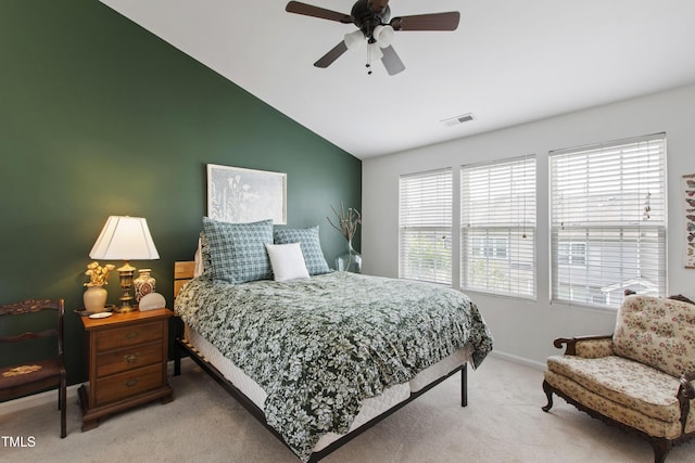 818 Bryant St, Raleigh, NC 27603 - bedroom featuring lofted ceiling, light colored carpet, and a ceiling fan