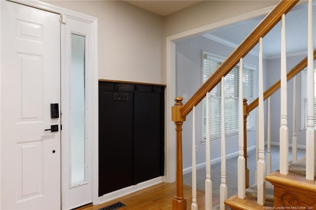 6529 Jacobs Creek Cir, Fayetteville, NC 28306 - foyer featuring stairs and ornamental molding