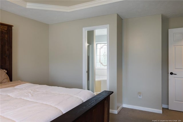 6529 Jacobs Creek Cir, Fayetteville, NC 28306 - bedroom with carpet floors, baseboards, crown molding, and connected bathroom