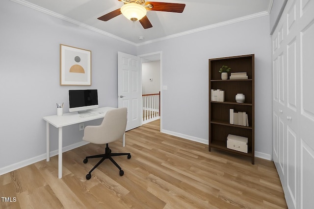 5561 Roan Mountain Pl, Raleigh, NC 27613 - office space featuring light wood finished floors, crown molding, and ceiling fan