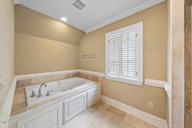 305 Lochridge Dr, Roxboro, NC 27573 - full bathroom featuring a bath, ornamental molding, and lofted ceiling