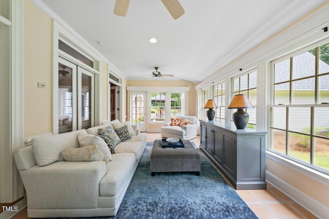 305 Lochridge Dr, Roxboro, NC 27573 - sunroom / solarium featuring lofted ceiling, ornamental molding, recessed lighting, and tile patterned flooring