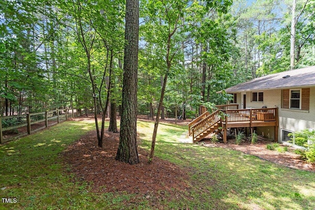 6609 Hunters Ln, Durham, NC 27713 - view of yard with a wooden deck and stairs