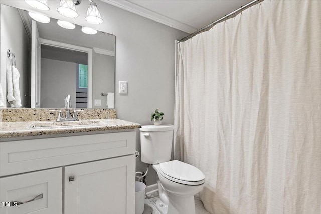6609 Hunters Ln, Durham, NC 27713 - bathroom featuring ornamental molding, vanity, and a shower with shower curtain