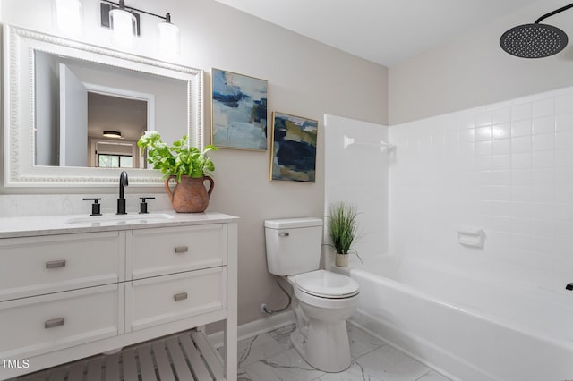 2905 Scuppernong Ln, Durham, NC 27703 - bathroom featuring vanity, washtub / shower combination, and marble look tiles