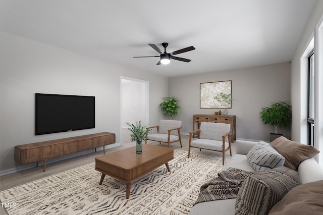 2905 Scuppernong Ln, Durham, NC 27703 - living area with a ceiling fan and wood finished floors