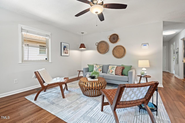 2322 Stroller Ave, Durham, NC 27705 - living room featuring wood finished floors and a ceiling fan
