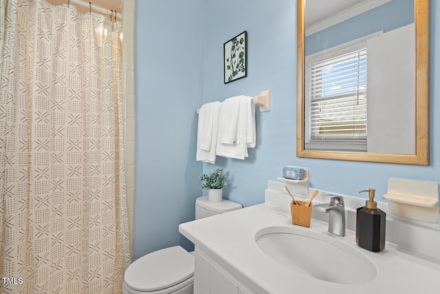 2322 Stroller Ave, Durham, NC 27705 - full bath with vanity, ornamental molding, and a shower with shower curtain