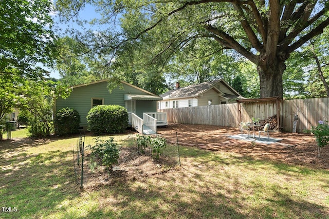 2322 Stroller Ave, Durham, NC 27705 - fenced backyard featuring a wooden deck