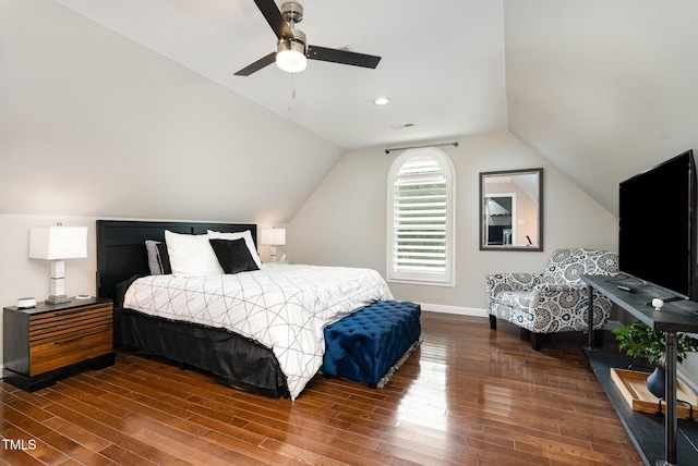 6313 Belle Crest Dr, Raleigh, NC 27612 - bedroom with wood finished floors, lofted ceiling, and ceiling fan