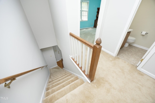 146 Greenmont Ln, Cary, NC 27511 - stairs featuring carpet and baseboards