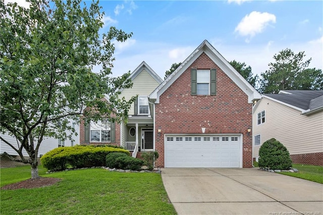 177 Lamplighter Way, Spring Lake, NC 28390 - traditional-style house with brick siding, driveway, an attached garage, and a front yard