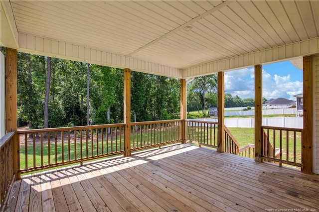 66 S Hawks Ridge Ln, Smithfield, NC 27577 - wooden terrace featuring a lawn and view of wooded area