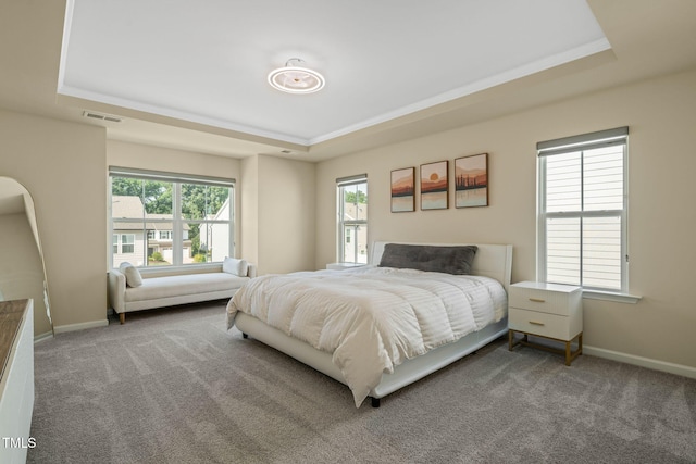 364 Abbots Mill Dr, Raleigh, NC 27603 - bedroom with a raised ceiling, carpet flooring, and multiple windows
