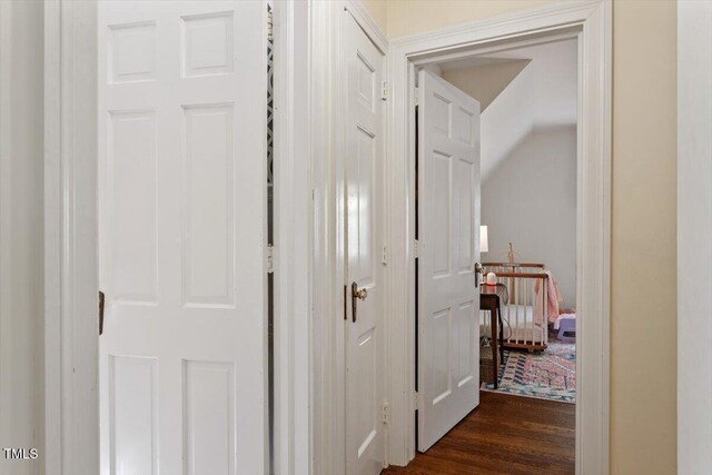 1100 Brooks Ave, Raleigh, NC 27607 - hall featuring dark wood-type flooring and vaulted ceiling