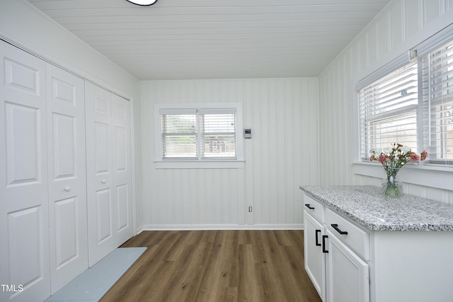 2320 Marks Creek Rd, Knightdale, NC 27545 - kitchen with dark wood-style flooring, white cabinetry, and light stone countertops