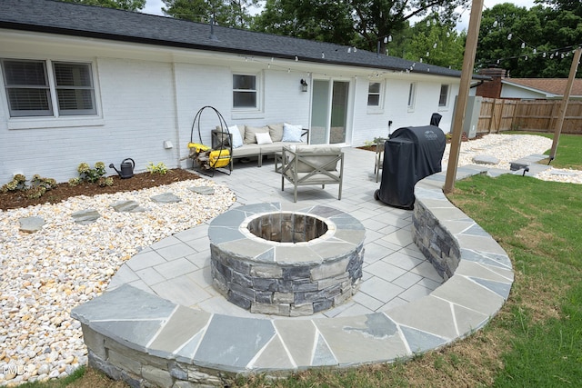 2320 Marks Creek Rd, Knightdale, NC 27545 - view of patio with an outdoor living space with a fire pit and grilling area