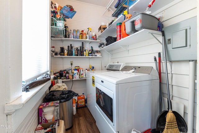 309 W Divine St, Dunn, NC 28334 - laundry room with washer and dryer and dark wood-type flooring