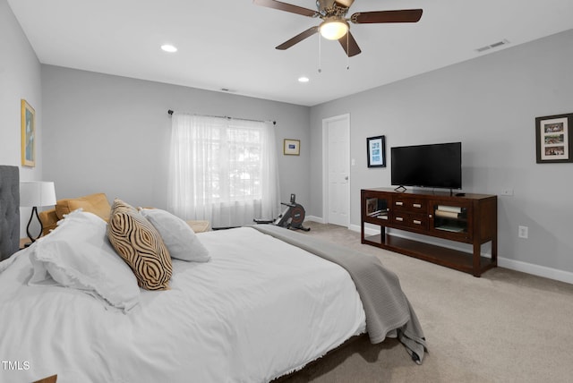 200 Holly Branch Dr, Holly Springs, NC 27540 - bedroom featuring light colored carpet, recessed lighting, and ceiling fan