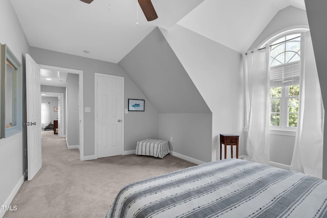 200 Holly Branch Dr, Holly Springs, NC 27540 - bedroom with light carpet, vaulted ceiling, and ceiling fan