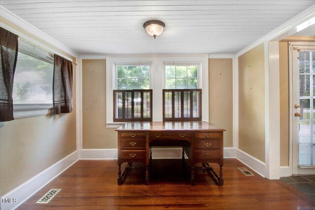 125 W Pine St, Pine Level, NC 27568 - office space featuring dark wood-style floors, baseboards, and crown molding