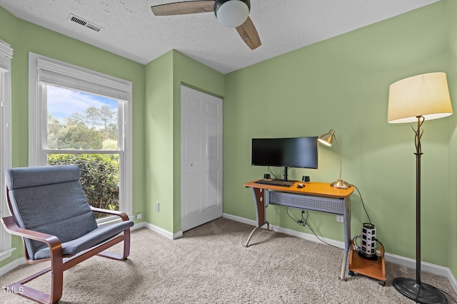 5801 Hadrian Dr, Durham, NC 27703 - sitting room with carpet, ceiling fan, and a textured ceiling