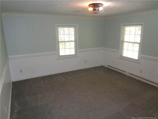 711 Fairview St, Fayetteville, NC 28312 - carpeted empty room with a baseboard radiator, healthy amount of natural light, ornamental molding, and wainscoting