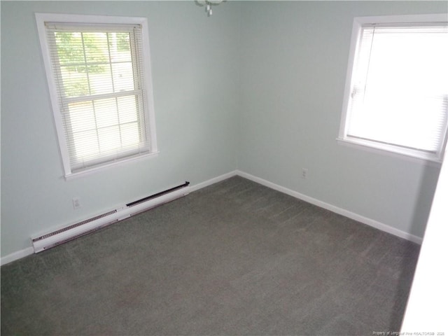 711 Fairview St, Fayetteville, NC 28312 - empty room with baseboard heating, dark carpet, and baseboards