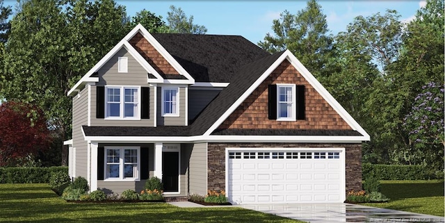 3342 Scotscraig Rd, Fayetteville, NC 28306 - craftsman inspired home with concrete driveway, a front yard, a garage, and roof with shingles