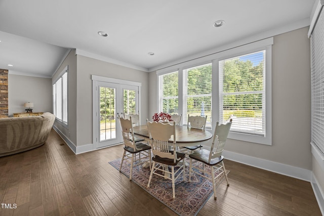 7410 Chouder Ln, Wake Forest, NC 27587 - dining area featuring hardwood / wood-style floors, ornamental molding, and recessed lighting