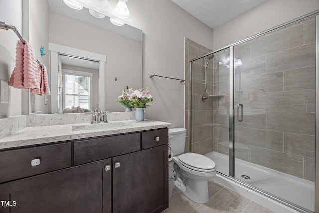 7410 Chouder Ln, Wake Forest, NC 27587 - bathroom with vanity, a shower stall, and tile patterned floors