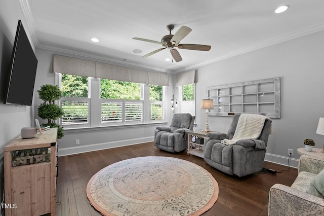 2112 Colin Hill Ct, Wake Forest, NC 27587 - living area featuring crown molding, wood finished floors, a ceiling fan, and recessed lighting