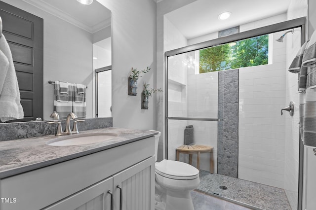 2112 Colin Hill Ct, Wake Forest, NC 27587 - full bath featuring crown molding, a stall shower, and vanity