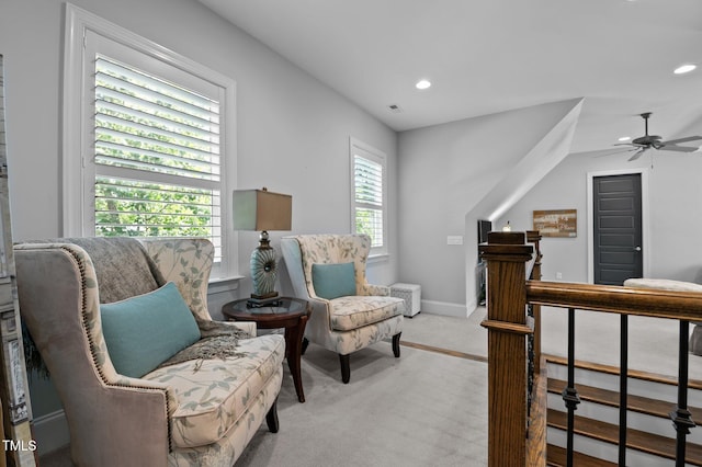 2112 Colin Hill Ct, Wake Forest, NC 27587 - sitting room featuring light colored carpet, recessed lighting, and ceiling fan
