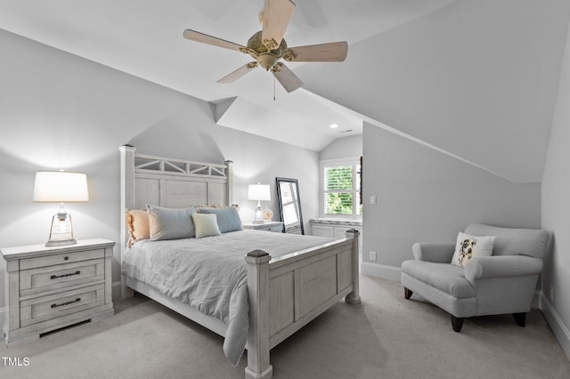2112 Colin Hill Ct, Wake Forest, NC 27587 - bedroom with vaulted ceiling, light carpet, a ceiling fan, and recessed lighting