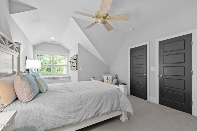 2112 Colin Hill Ct, Wake Forest, NC 27587 - carpeted bedroom featuring lofted ceiling, recessed lighting, and ceiling fan