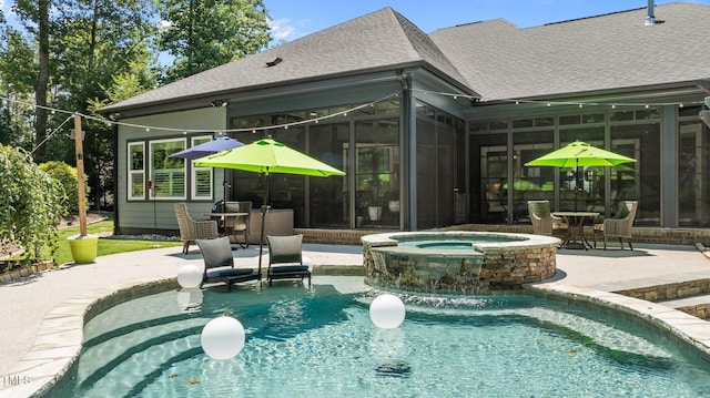 2112 Colin Hill Ct, Wake Forest, NC 27587 - view of swimming pool featuring a sunroom, a patio area, and a pool with connected hot tub