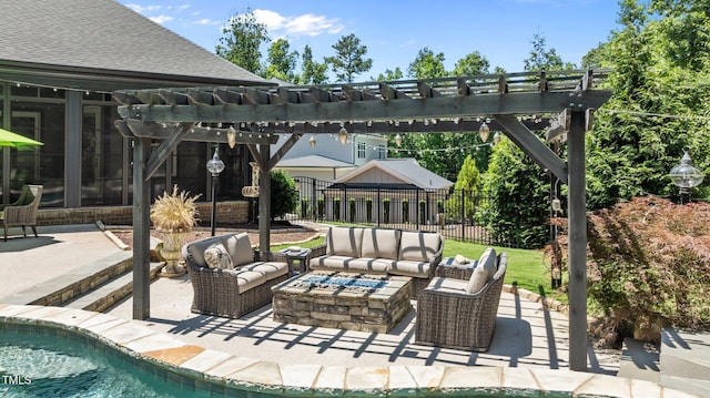 2112 Colin Hill Ct, Wake Forest, NC 27587 - view of patio with an outdoor living space with a fire pit and a pergola