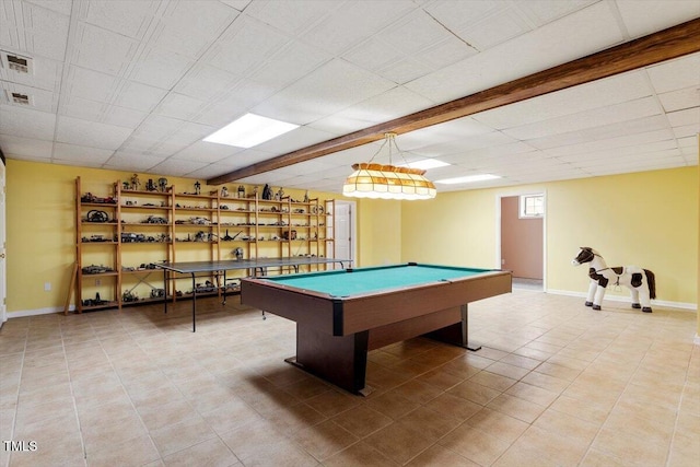 8415 Meadow View Ln, Bahama, NC 27503 - rec room with light tile patterned floors, pool table, and a paneled ceiling