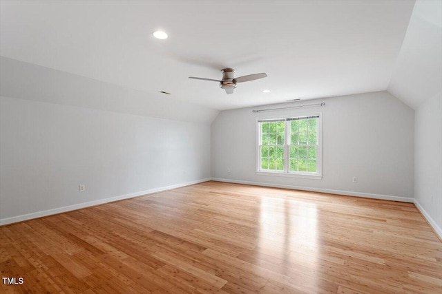 8415 Meadow View Ln, Bahama, NC 27503 - additional living space featuring lofted ceiling, light wood-style floors, ceiling fan, and recessed lighting