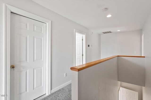 8415 Meadow View Ln, Bahama, NC 27503 - hallway featuring carpet floors, recessed lighting, and an upstairs landing