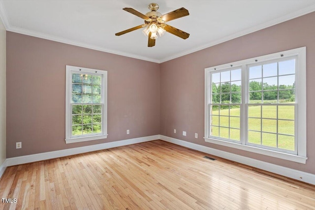 8415 Meadow View Ln, Bahama, NC 27503 - unfurnished room featuring light wood-type flooring, ornamental molding, and a ceiling fan