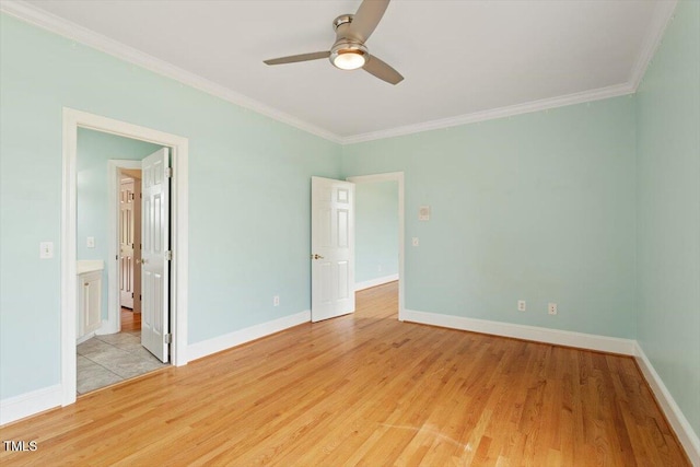 8415 Meadow View Ln, Bahama, NC 27503 - unfurnished bedroom with light wood-style flooring, crown molding, and ceiling fan