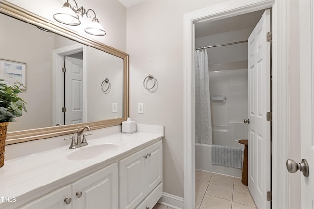 102 Sevendales Dr, Goldsboro, NC 27534 - bathroom featuring vanity, tile patterned floors, and shower / tub combo