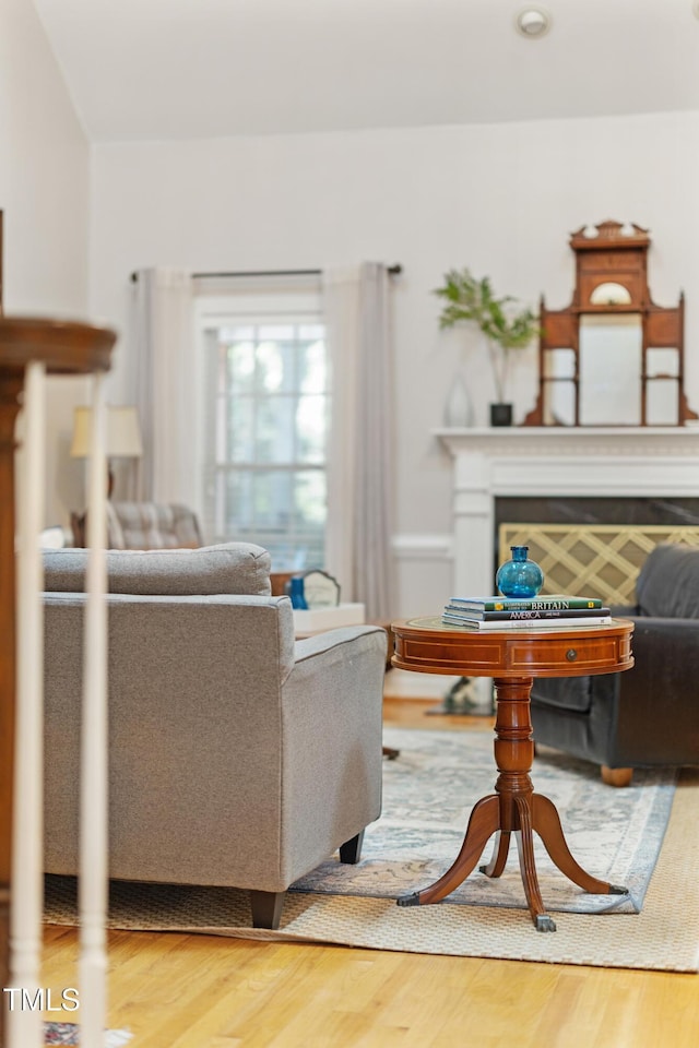 102 Sevendales Dr, Goldsboro, NC 27534 - living room featuring a fireplace and wood finished floors
